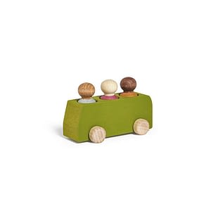 Holzauto - grünr Bus aus Holz mit 3 Figuren von Lubulona