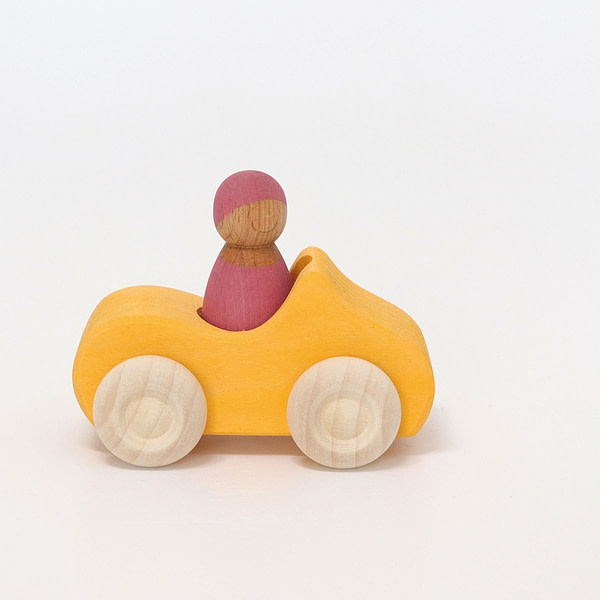 kleines Cabrio aus Holz, Holzauto, Auto aus Holz, Grimms gelb, Freispiel, Auto für Kleinkiner