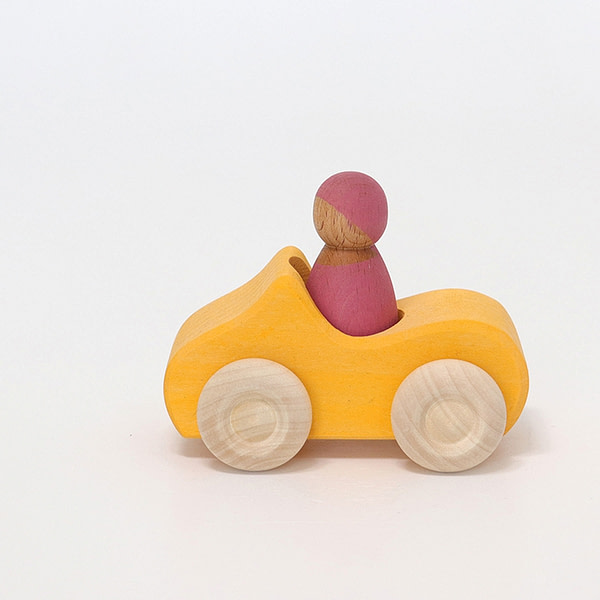 kleines Cabrio aus Holz, Holzauto, Auto aus Holz, Grimms gelb, Freispiel, Auto für Kleinkiner